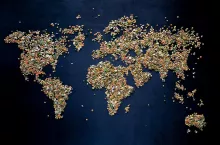 background of the world map, conceptual awareness of vegetarian education no OGM