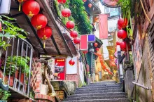 Jiufen, Taiwan at the landmark alleyway and steps.