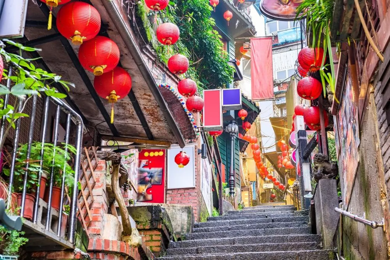 Jiufen, Taiwan at the landmark alleyway and steps.