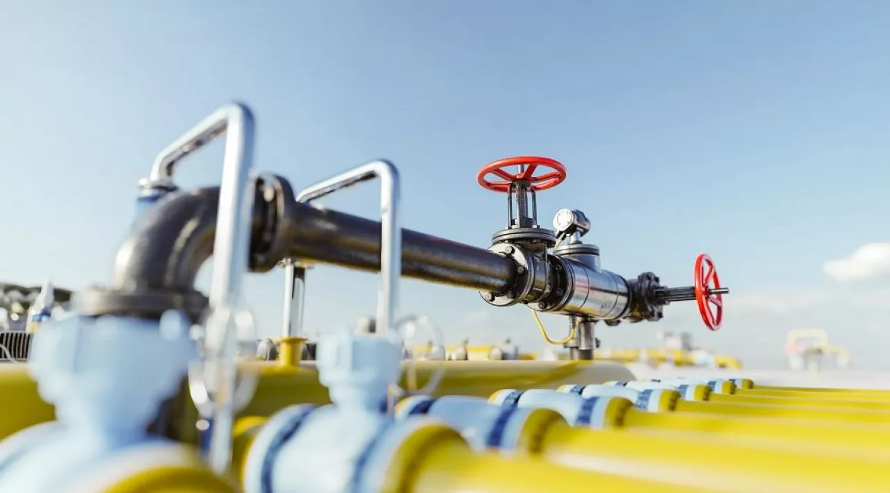Gas tap with pipeline system at natural gas station. Industry