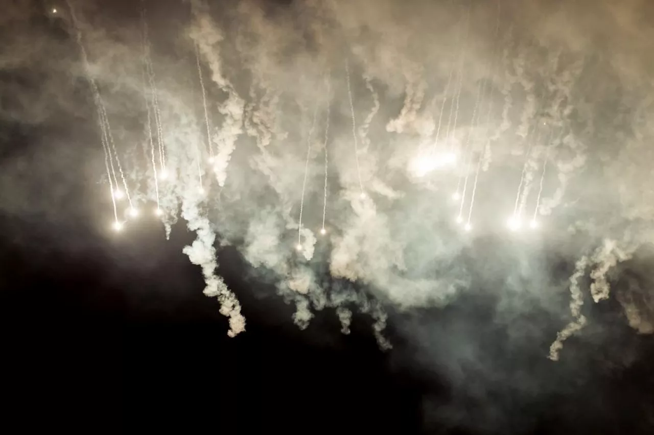 Fireworks overlay for holiday backgrounds with copy-space.