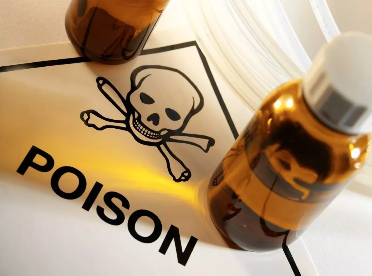 Poison bottles with Poison symbol and Skull and Crossbones.