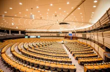 Interior of the meeting room of the European parliament in Brussels, Belgium