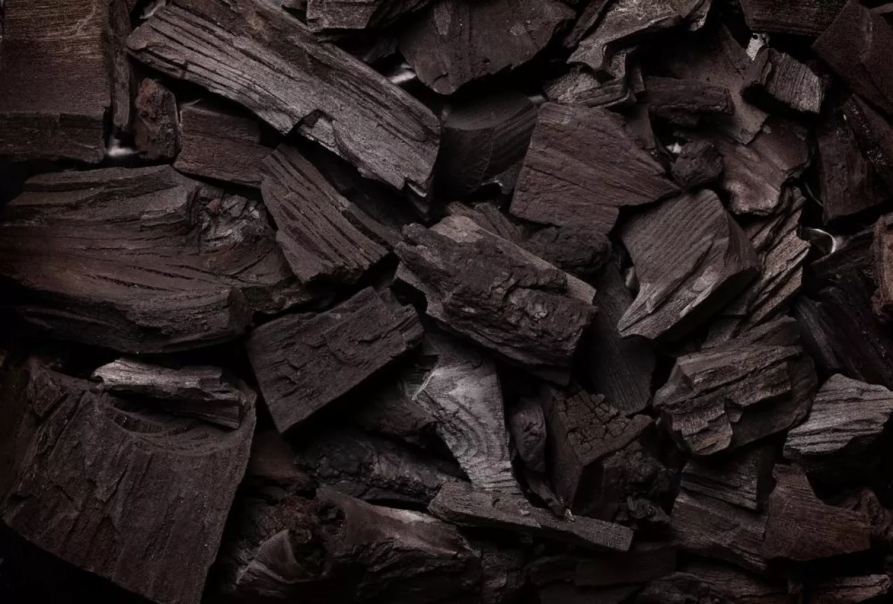 Hot coal barbecue grill backdrop. Top view flat lay. Mockup for your cookin food