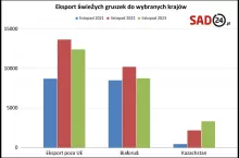 Eksport świeżych gruszek z Polski w tonach. Opracowanie własne na podstawie dany PIORiN.