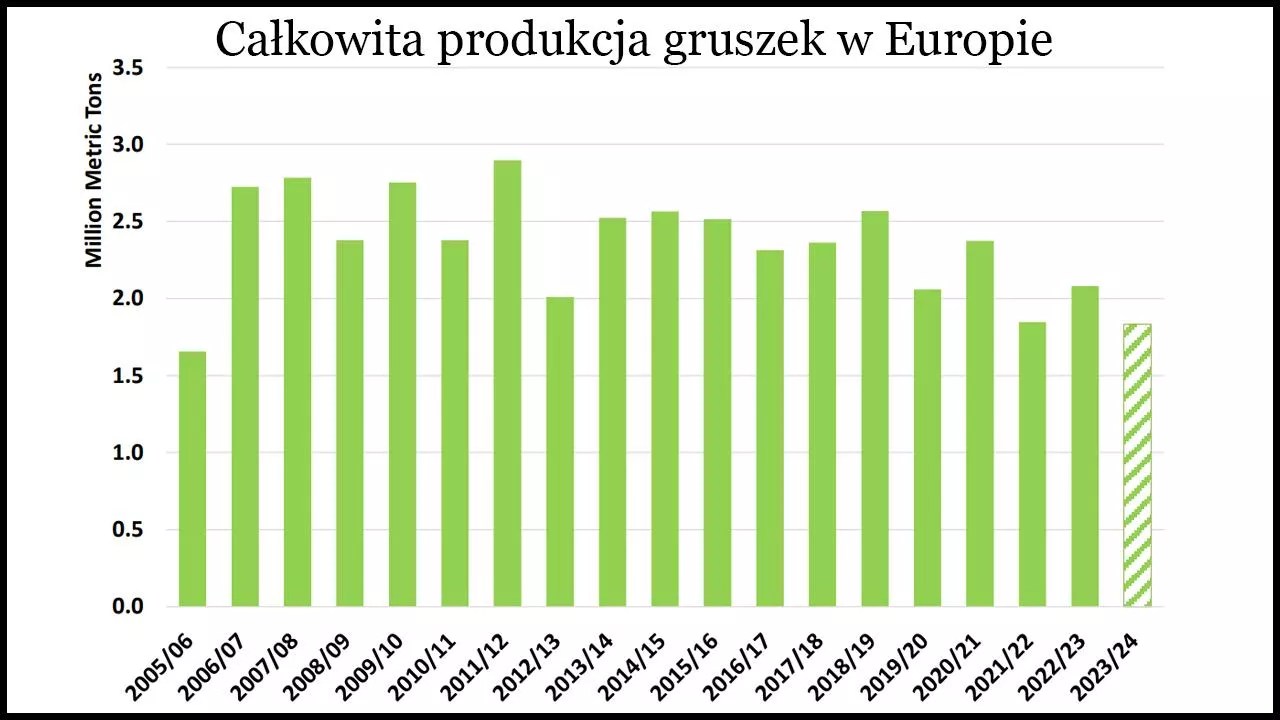 zbiory gruszek ostatnie 10 lat