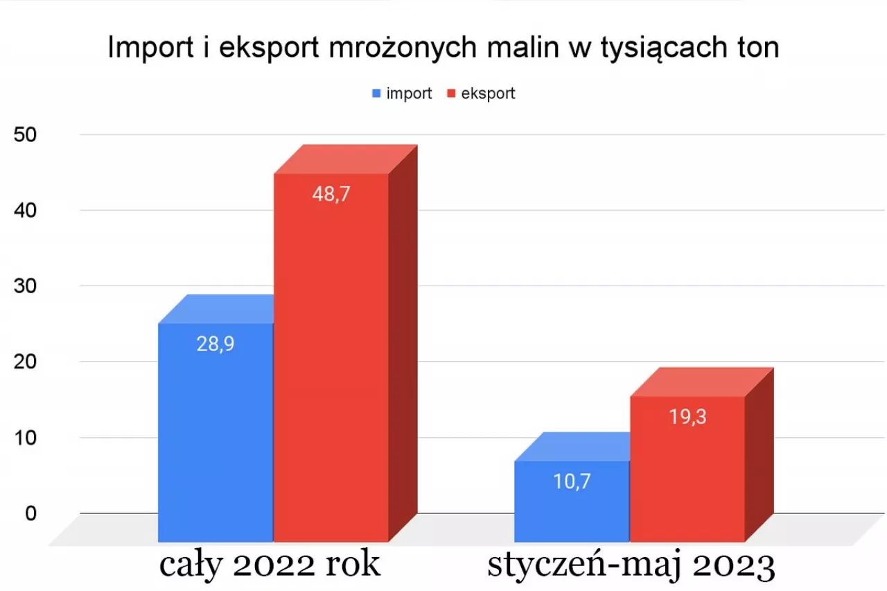 Handel mrożonymi malinami. Opracowanie własne na podstawie danych GUS