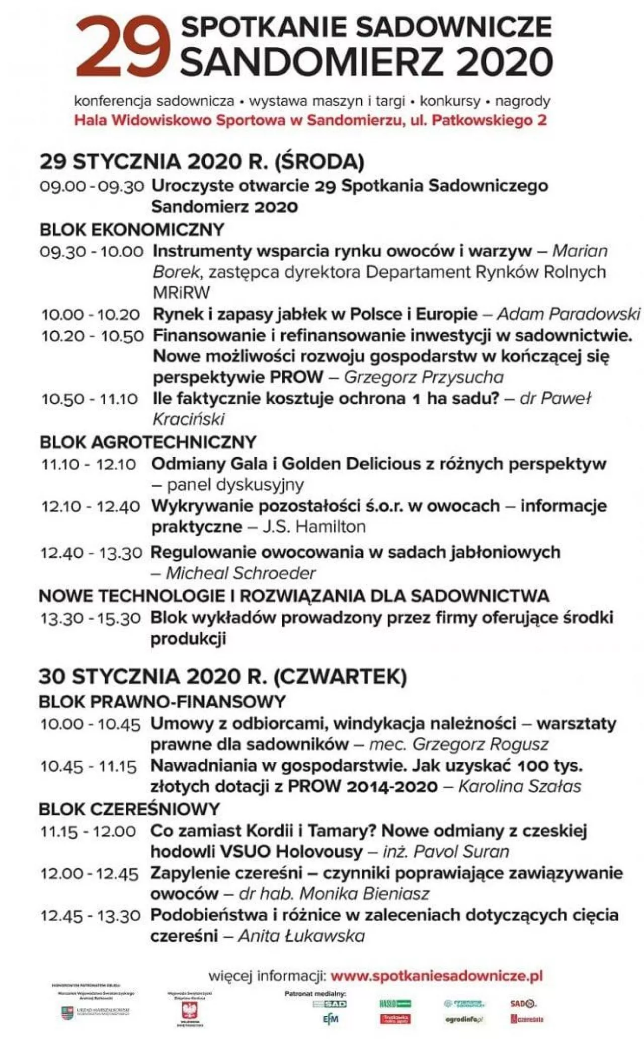29 Spotkanie Sadownicze Sandomierz 2020 - program konferencji i targów